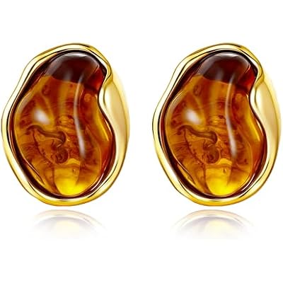 Amber Resin Heart Stud Earrings for Women Gold-Plated Statement Studs Lightweight Acrylic Trendy Jewelry