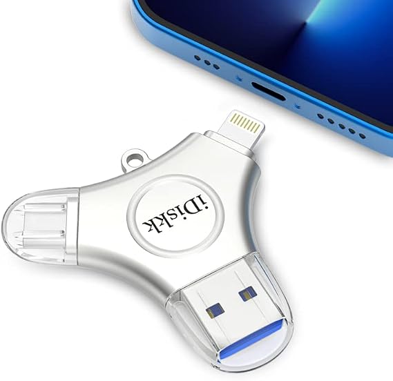 Roll Over Image to Zoom in iDiskk MFI Certified 128GB Photo Stick for iPhone USB C iPad Pro Android Samsung Flash Drive for iPhone 13/12 pro/12/12 max/12 mini/11/11/Pro/XR/X/XS MAX,iPad pro Photo STO