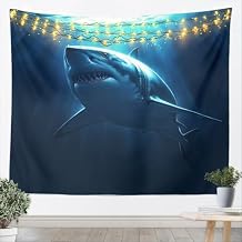 Erosebridal Shark Tapestry Scary Shark Wall Hangings Underwater World Oasis Tapestries Sea Animal Marine Theme Tapestry For Kids Boys Teens Men, Navy Blue Decor Small 51x59