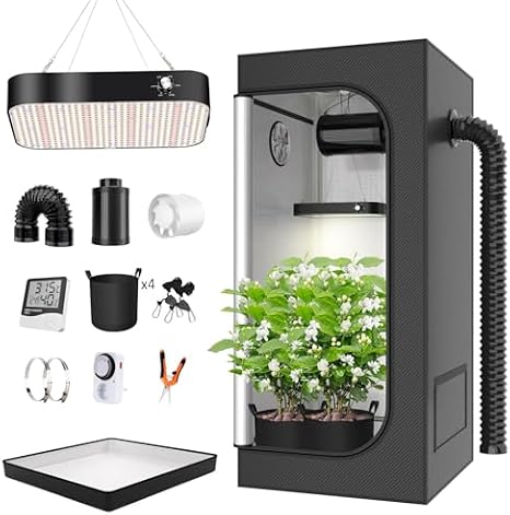 Grow Tent Kit with Dimmable LED Lights, 4-Inch Carbon Filter, 600D Oxford Cloth for Indoor Plants, Complete Grow Setup