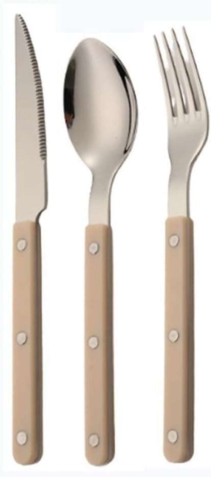 ABS Rivet Handle Marble Pattern Handle Kitchen Stainless Steel Silverware Tableware Flatware Cutlery Knives Forks Spoons Set,Butter Knife Dessert Spoon Fork White,3 pieces