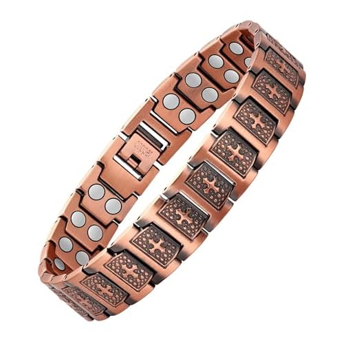Feraco Copper Cross Bracelet for Men,Magnetic Therapy Bracelet Copper Jewelry with Powerful 3800 Gauss Magnets