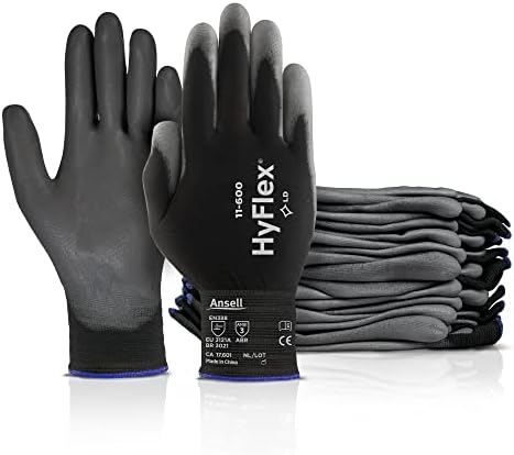 Ansell HYFLEX 11-600 Light Duty Nylon Industrial Gloves wPalm Coating for Metal Fabrication