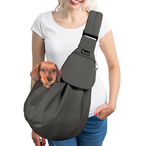 SlowTon Dog Carrier Sling - Thick Padded Shoulder Strap Adjustable Dog Carriers for Small Dogs, Puppy Carrier Purse for Pet Cat with Front Zipper Pocket Safety Belt Machine Washable Grey L