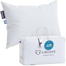 Lincove Cloud Natural Canadian Down Pillow, White Luxury Sleeping Pillow - 625 Fill Power, 100% Cotton Shell, 500 Thread Count, Made in Canada, Queen - Soft, 1 Pack
