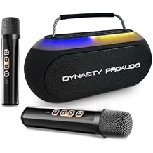 Dynasty ProAudio SB-230 Portable Bluetooth Speaker/Karaoke Machine with Two Wireless Microphones, Waterproof, Supports for USB, AUX, TF-Card, Color Change LED Lights (Black)