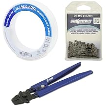 Triple Fish Fishing Bundle: 80 lb Monofilament Leader (50 yd), 100 Hi-Seas Mini Double Barrel Copper Crimp Sleeves (1.0 mm ID), and Econo Crimping Pliers (Blue/Black)