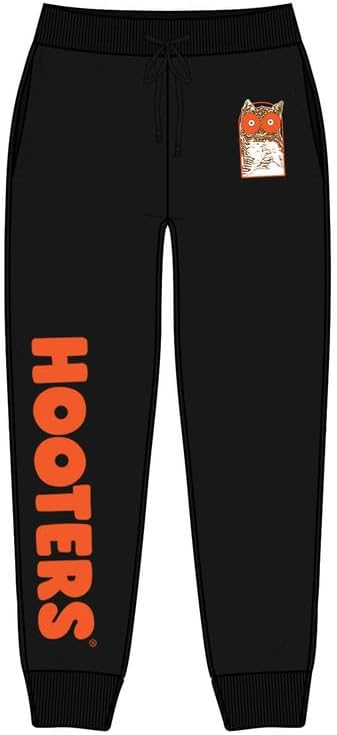 Ripple Junction Hooters Restaurant Men's Jogger Sweatpant Owl Logo Black Officially Licensed