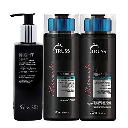 TRUSS Night Spa Hair Serum Overnight Treatment Bundle with Miracle Shampoo and Conditioner Set
