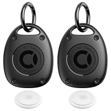 (2 Pack) for AirTag Keychain Holder Case | IPX8 Waterproof, Ultra-Compact | Portable for Air Tag Holder Cover for Dog Collar, Backpack, Keys, Luggage - Black
