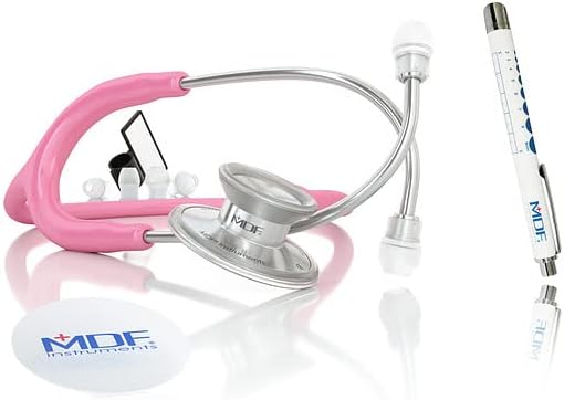 MDF Instruments Acoustica Lightweight Stethoscope for Doctors, Nurses, Students, Pink Tube + MDF LUMiNiX Illuminator Medical Professional Diagnostic Penlight