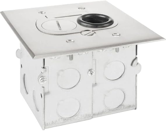 Concealed Plug Recessed Floor Box, RCFB One 15A Duplex, Screw Plugs (Nickel)