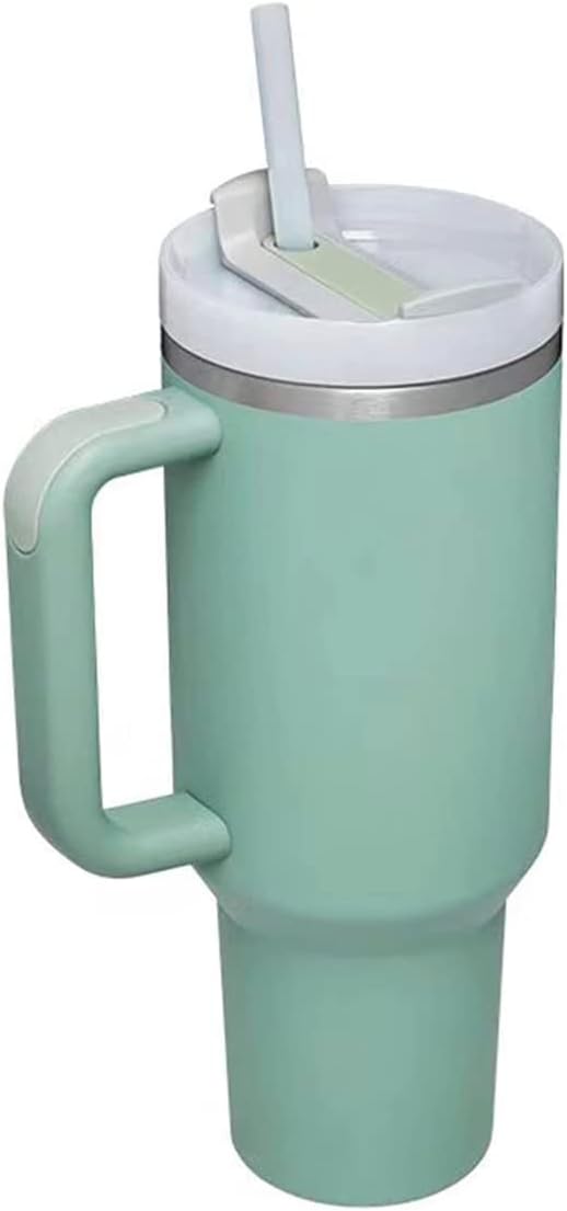 Budget Friendly Stainless Steel Vacuum Insulated 40 oz Tumbler with Handle and Lid with Straw for Water, Iced Tea or Coffee... (Bay Leaf)
