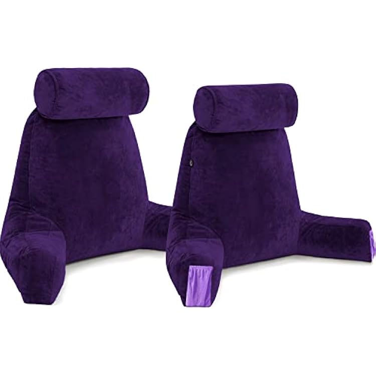 Husband Pillow Combo - Backrest Pillow with Arms : Medium & XXL Purple - Memory Foam Reading Pillows for Bed wRemovable Neck Roll
