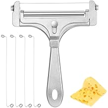 Lusofie Wire Cheese Slicer 4 Extra Wires Stainless Steel Wire Cheese Slicer For Block Cheeses Adjustable Kitchen Butter Block Slicing Tool