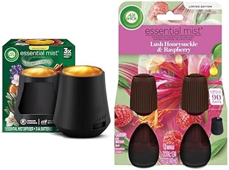 Air Wick Essential Mist Diffuser, + Lush Honeysuckle & Raspberry 2ct Refills, Essential Oils Diffuser, Air Freshener