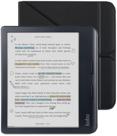 Kobo Libra Colour Black eReader & Black SleepCover Bundle | 7 Glare-Free Colour E Ink Kaleido 3 Display | Dark Mode Option | Waterproof | Built-in-2-Way Stand Cover