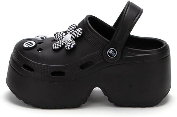 Cloud Cushioned Sandals for Women, Non-Slip Slippers, Thick Sole Slides for Summer Beach Shoes, Womens Garden Clogs Shoes Comfort Slip-on Sandals (6-7,Black)