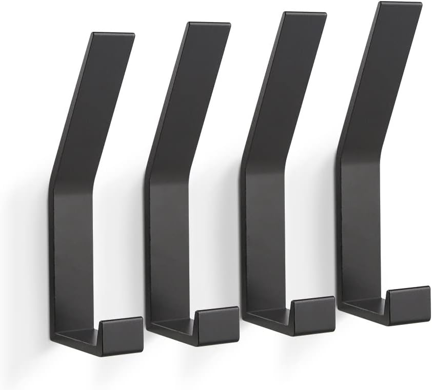 Coat Rack Hooks Wall Mounted, 4 Packs Wall Hooks for Hanging Clothes, Coat, Towel, Rope, Keys, Hats, Purse, Wall Hangers for Kitchen, Bathroom, Door, Cabinet, Hallways, Bedrooms Black