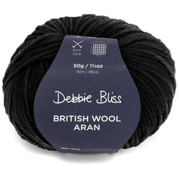 Debbie Bliss British Wool Aran Yarn - 100% Merino Wool - 1.76oz 50g, 98yds 90m - Coal Color - Crochet, Knitting - for Warm Sweaters, Cabled Hats & Scarves
