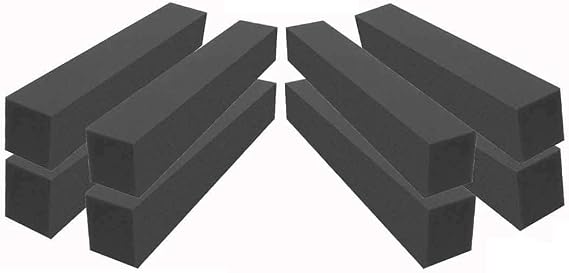 Set of 8 - Acoustic Foam Studio Corner Block Wall Finish Acoustic 3" X 3" X 24" - Color: Charcoal