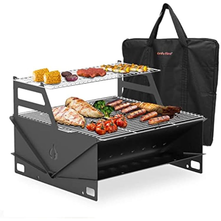 Onlyfire Portable Charcoal Grill, Outdoor Barbecue Camping Grill Tabletop BBQ Grill with Warming Rack and Handbag for Picnic, Hiking, Backyard and Cooking