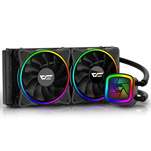 darkFlash CPU Liquid Cooler, DT240 CPU Water Cooler with Dual Chamber RGB Pump, High Performance 240 Radiator, AIO Cooler with 70CFM PWM Fan, Compatible with Intel & AMD, 120mm PWM Fans 2 Included
