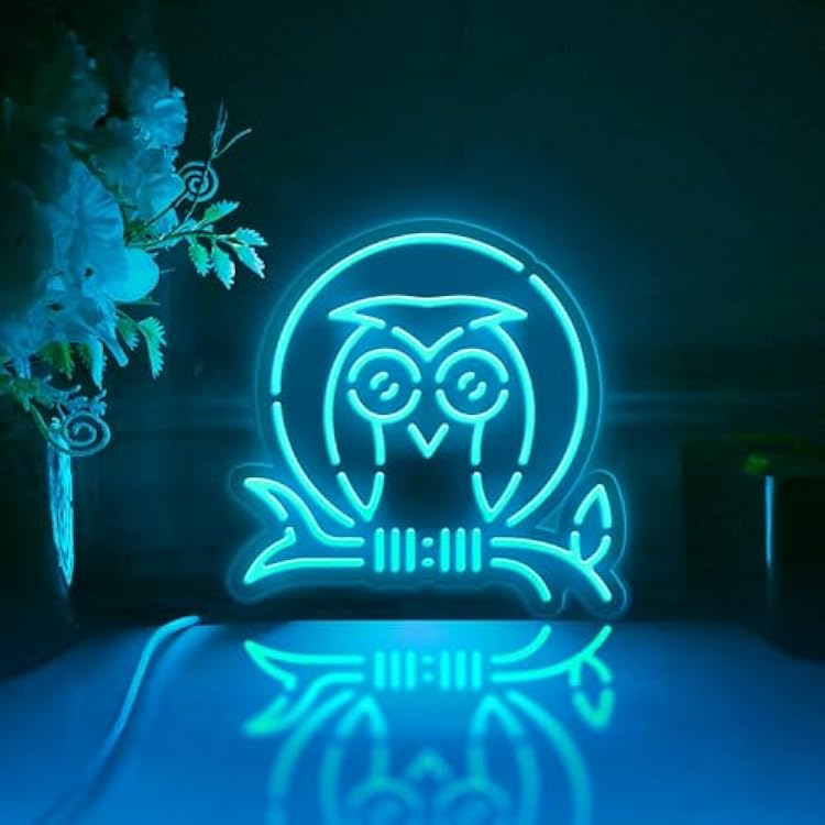 Owl Led Light Box, Moon Wall Art Decor, Neon-Like RGB Desktop Decorations, Bedroom Decor RGB Light, Medium Size