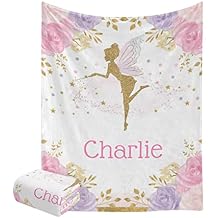 Blush Pink Purple Fairy Girl Personalized Blanket with Name Super Soft Fleece Throw Blankets for Bed Couch Birthday Wedding Gift 50 x 60 inch