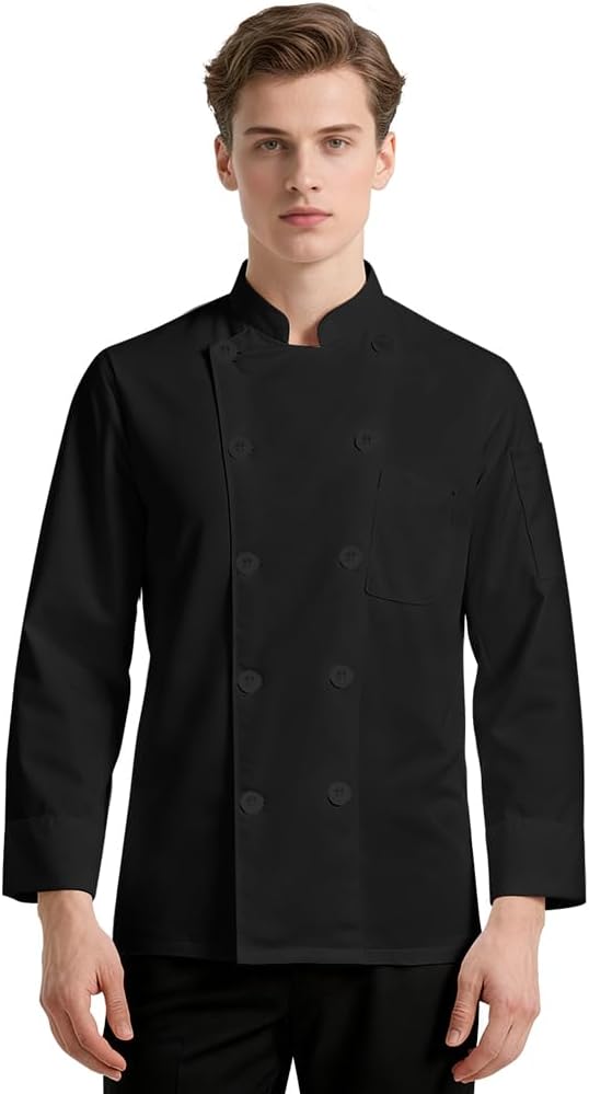 DiULi Chef Jacket, Unisex Chef's Short Sleeve Jacket Professional Lightweight Chef Jackets Protective Safety Short Sleeve Coat Modern Chesfswear
