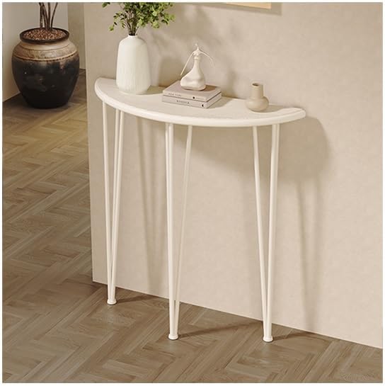 Half Moon Console Table with Solid Wood Top Narrow Entryway Table with Metal Legs Space-Saving Semi round Accent Table for Living Room, Hallway & Small Spaces(White,60cm/23.6in)