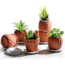 B SEPOR Ceramic Planters Handmade Mini Clay Flower Pot for Small Indoor Plant Succulent Cactus with Melamine Saucer Tray (Terracotta)