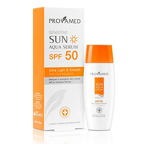 Provamed Sunscreen Serum Sensitive Sun Aqua Serum SPF 50 reduce the damage of UVA and UVB rays, light texture, revitalizes and nourishes the skin 40ml.
