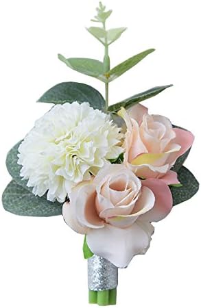 MOJUN Boutonniere Buttonholes Groom Groomsman Best Man Rose Wedding Flowers Accessories Prom Suit Decoration, Pack of 1