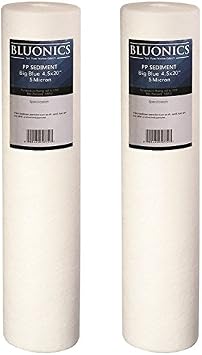 BLUONICS 4.5" x 20" Sediment Replacement Water Filters Package of 2 5 Micron Standard Size Whole House Cartridges for Rust, Iron, Sand, Dirt, Sediment and Undissolved Particles