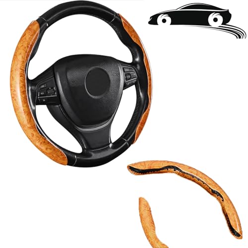 Car Wood Grain Steering Wheel Cover, Universal Anti-Skid Segmented Auto Steering Wheel Protector, Automotive Interior Accessories for Most Vehicles Yellow