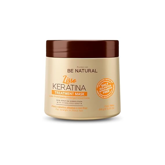 PLACENTA LIFE BE NATURAL LISSO KERATINA Mask with Hydrolyzed Keratin for a Straight and Shiny Hair- No More frizz- Have a perfect Smooth - (350 ml/11.83 fl.oz)