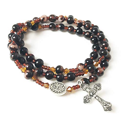 Marbled Espresso Miraculous Medal 3-in-1 Full 5 Decade Catholic Rosary Bracelet for Women - Rosary Beads Catholic For Men - Catholic Gifts - Rosarios Catolicos