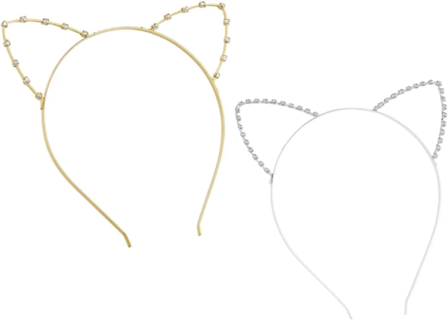 2PCS Gold &amp; Silver Cat Ears Headband - Sparkling Fancy Radiant Festival Look Style Hair Accessory - for Women Girls Hairband Party Halloween Christmas Costume Festival Wear