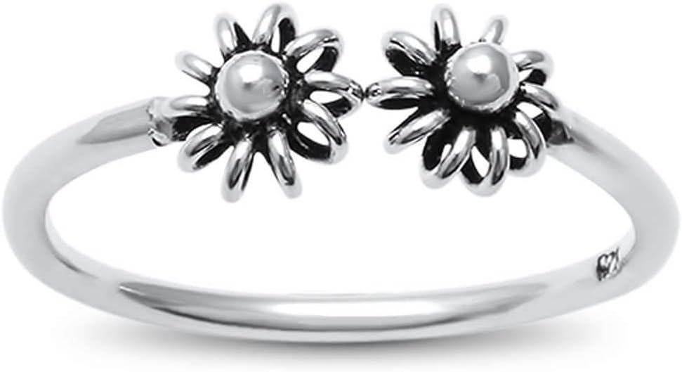 Sterling Silver 925 Flower Open Ring Double Flower Women Jewelry Nature Lover Jewelry Floral Knuckle Ring