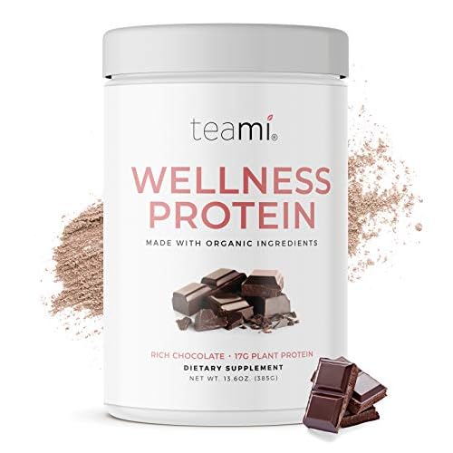 Teami Wellness Vegan Protein Powder - Organic Ingredients 14 Servings, 13.6 Ounce Smooth Textured Chocolate Plant Based Protein Powder, Low Net Carbs, Non-GMO, Dairy Free, Soy Free, No Sugar Added