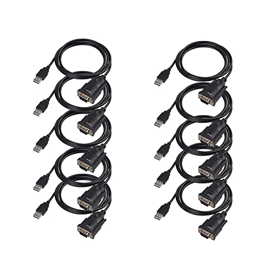 USB to RS232 DB9 Cable 5 FT, USB 2.0 to Serial Cable Male A Converter Adapter with PL2303 Chipset for Windows 10, 8.1, 8, 7, Vista, XP, 2000, Linux and Mac OS X 10.6 Black, 10 Pcak