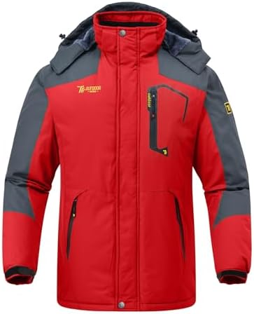 Rdruko Mens Ski Snow Jacket Waterproof Insulated Fleece Outdoor Mountain Hooded Winter Coat