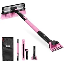 Best Choice Products Snow Brush with Squeegee & Ice Scraper, Up to 39" Extendable Foam Grip, 270 Pivoting Snow Brush for Car Truck SUV, Storage Bag Included - Pink
