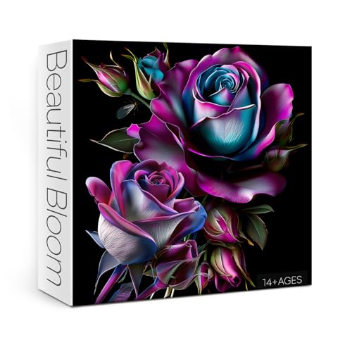 Purple Rose Art Puzzles for Adults 1000 Pieces, Beautiful Flower Plant Jigsaw Puzzles, Impossible Challenging Gradient Aesthetic Floral Puzzle