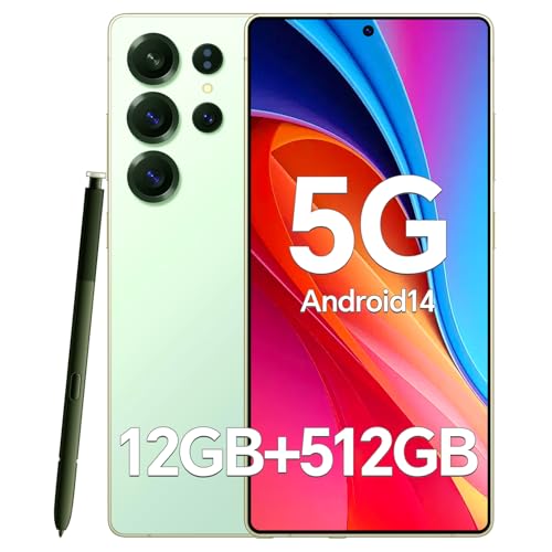 D25 Bulid-in Pen Unlocked Phones,5G Android 14 Smartphone, 12GB512GB Unlocked Android Phones, Snapdragon888, 5000mAh, 48108MP Camera, 6.9 HD Screen, Dual SIMMemory Expansion,Green
