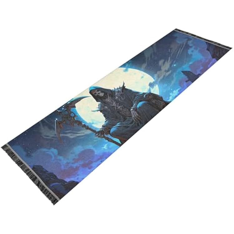 Washable Runner Rug Halloween Moon Grim Reaper 2 x 6 Non Slip Runner Rug for Hallways Entryway Bedroom Floor Carpet Runner- Soft Thin Mat with Rubber Backing for Family Pet