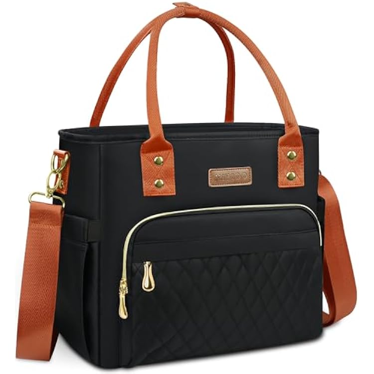Lunch Bag Lunch Box Women - Leakproof Insulated Lunch Cooler Bag for Women - Large Lunch Tote Bags Adults, Black Orange