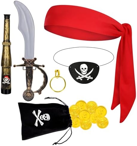 7 PCS Pirate Costume Accessories,Captain Pirate Outfit Set for Kids Halloween Party Cosplay