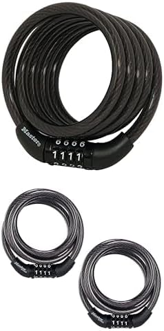 Bundle of Master Lock Black Set Your Own Combination Bike Lock, Metal Cable Lock, Weather Resistant Vinyl Coating for Outdoor Equipment, Bicycles, 4 Feet Long, 8143D Pack of 1 + 8143T Pack of 2